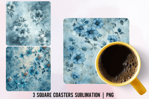 Elegant Dusty Blue Floral Square Coaster