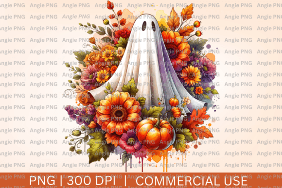 Fall Ghost Floral Pumpkin Halloween PNG