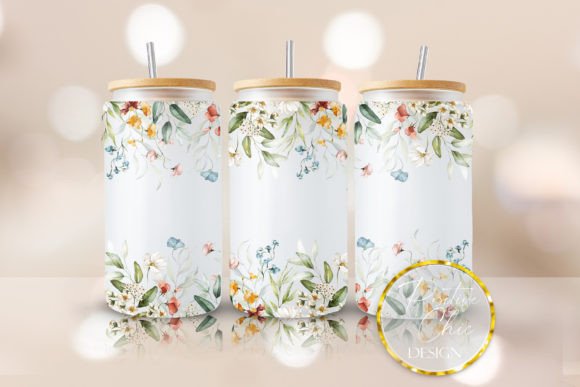 Floral 16 Oz Glass Can Wrap Flowers PNG