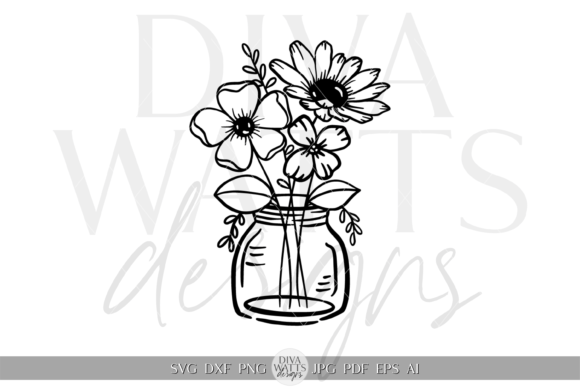 Flowers in Vase Silhouette Clipart SVG